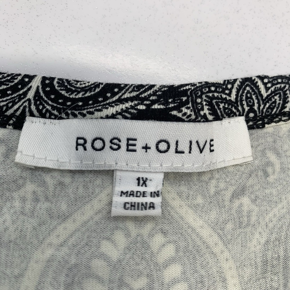Rose & Olive Blouse 1X Pull Over Printed  Stretch 3/4 Sleeve Classic Office Work - Picture 6 of 9